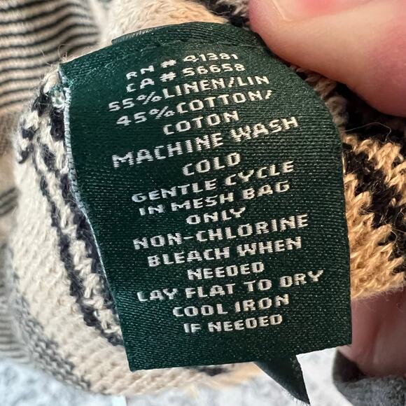 Lauren Ralph Lauren Tan Black Stripe Open Front Long Cardigan Duster Large - Picture 5 of 5